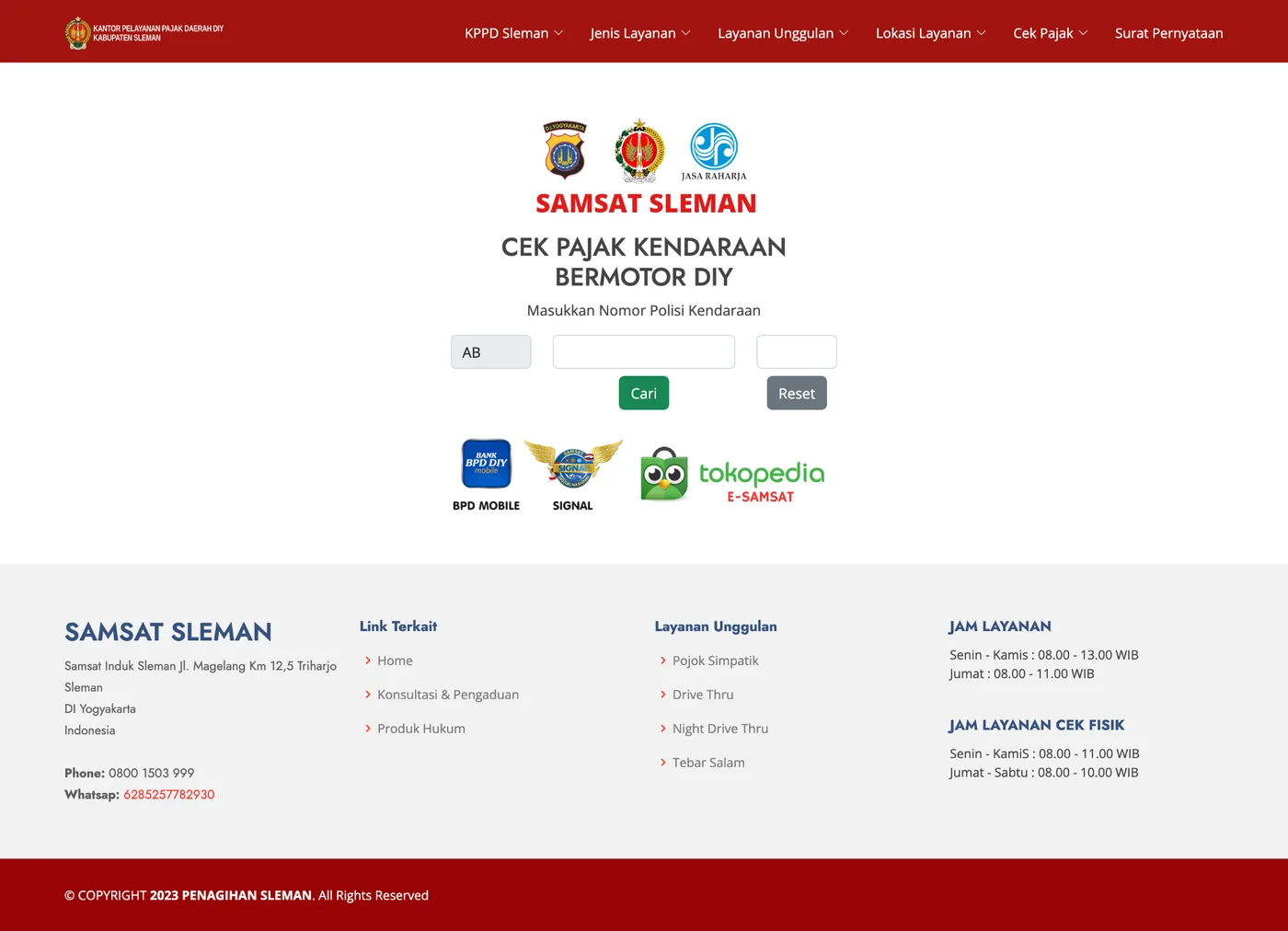 Aplikasi cek pajak kendaraan wilayah DI Yogyakarta